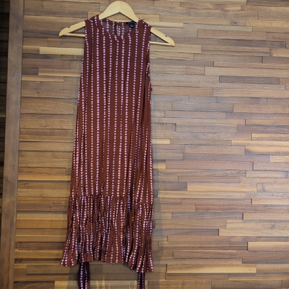 Ann Taylor Sleeveless Burgundy Maxi Dress with Pink Dot Stripes